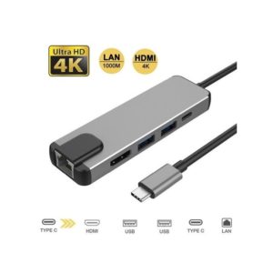 USB Type C5 In 1 Hub HDMI Rj45 Lan Adapter For Macbook, USB C To Gigabit Ethernet Adapter